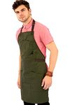 Under NY Sky Chef Apron – Professional Green Twill – Cotton Straps - Smart Pockets - Adjustable for Men and Women – Pro Chef, Cook, Kitchen, Baker, Barista, Bartender, Server Aprons