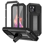 15 Plus Case Built-In Tempered Glass & Lens Protection with Built-In Kickstand Black Aluminum Gorilla Case for 15 Plus High Impact Tough Protective Case.