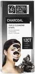 Global Beauty Care Premium Triple Zone Cleansing Strips of Activated Charcoal Nose Strips For Blackheads Removal, Nose + Forehead T-Zone + Chin Charcoal Blackhead Remover Strips - 12 Ct