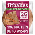 Fit bakes 2g Carbs Wholegrain Keto Wraps, 10g Protein, 6x40g Tortillas, Low Carb Wraps, Low Carb Bread, Keto Bread Protein Diet Food UK, Diet Snacks, Fitbakes