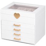 Kendal Jewelry Box, 5-Layer Jewelry Organizer Box, Brass Gold White Heart Shaped PU Leather, Jewelry Holder Storage for Necklace Earrings Rings Bracelets, Gift Idea for Women Girls Men LJC4DRWH