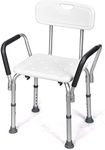 CASART Shower Chair, 6-Position Adjustable Shower Bench with Removable Backrest & Padded Armrests, 150kg Capacity Non-Slip Bathtub Stool Seat for Elderly, Disabled and Pregnant