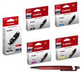 Canon 750XL & 751 Colour B/C/Y/M Ink Cartridge with ITGLOBAL 3in1 Multi-Function Mobile Phone Stand, Stylus Pen, Anti-Metal Texture Rotating Ballpoint Pen (Very Colors) PGI 750XL CLI 751