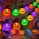 Upgraded Solar Halloween Lights Outdoor, Solar Powered Pumpkin String Lights,20ft 30LED 8 Modes Waterproof Halloween String Lights for Gardens Patio Landscape Halloween Decorations(Multicolor)