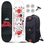 jaspo Downtown Surfers Skateboard For Adults,Kids, 7-Layer Canadian Maple Wood Deck,Professional Skateboard For Boys, Girls, Beginners, Pros (Deck Size 31" X 8" Inches, Day Dreamer), Multi