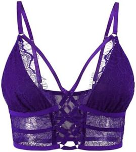 Buitifo Womens Cami Bra Criss Cross Eyelash Crop Top Bra Sexy Vest Bralette Busiter Lingerie (Purple,M)