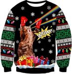 Idgreatim Boys Mens Novelty Ugly Sweatshirt 3D Spitfire Boxing Cats Long Sleeve Pullover Sweatshirts for Christmas L