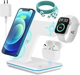 GETMAX New 2022 19.5W Powerful Wireless Charger, 3 in 1 Fast Charging Station for Apple Watch SE 8~2,AirPods,iPhone 14 13 12 11 Pro/X/Xr/Xs/8 Plus & Qi-Certified Phones with QC3.0 Adapter (White)