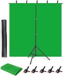 Green Screen Stand Kit, HEMMOTOP 5x6.5 ft Green Screen Backdrop with Stand for Streaming, Gaming, Zoom, Portable Greenscreen Background Sheet with Stand with Clips & Carrying Bag