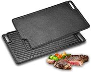 Velaze Cast Iron Griddle Pan for Gas Hobs, Cast Iron Grill Pan Double-Sided Usable, Cast Iron Pan for Gas Grill and Electric Grill, Grill Pan for BBQ, Camping, Garden - 45.5 x 26cm