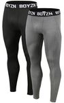 Boyzn Men's 2 Pack Compression Pants Cool Dry Workout Running Tights Workout Base Layer Leggings Black/Gray-M