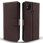 Pikkme Mi Redmi 10A/10A Sport/Redmi 9/Redmi 9 Activ/9C/Poco C31 Flip Case Leather Finish|Inside TPU with Card Pockets|Wallet Stand|Magnetic Closing|Complete Protection Flip Cover (Coffee)