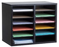 AdirOffice Adjustable Literature Organizer - Wooden Student Classroom Mailbox, Office Mail Sorter, Organization Storage Slots, Construction Paper Holder, Craft Paper Mailboxes (12 Slot, Black)