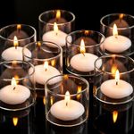 Romadedi Glass tea light candle holders : 12 Bulk Votive tealight holders for tealights floating candles Clear glass jars for table decoration wedding birthday party home living room decor, 4.6 X 4 Cm