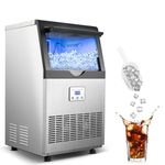 90LBS/24H Commercial Ice Maker Machine, Undercounter or Freestanding Stainless Steel Ice Machine with 25LBS Storage, 32 Cubes/Cycle, Self-Cleaning & Quiet Operation for Home, Bar, Restaurant