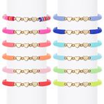 Thinp Friendship Bracelets, 12 Pieces Colorful Kids Bracelet Adjustable Flat Beads Letter Heart Evil Eye Bracelets Cute Bracelet Inspirational Bracelets for Grls Women Men Jewelry Party Accessories