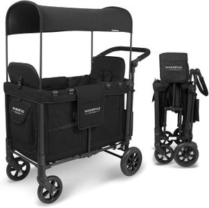 WONDERFOLD W2 Double Stroller Wagon – 2 Face-to-Face Seats, UV Canopy, Black