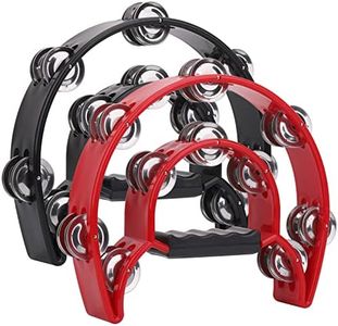 2Pack 10" Double Row Tambourine for Adult, Half Moon Musical Tambourine 20 Metal Jingles Hand Held Percussion Drum, Plastic Musical Percussion Tambourines for Adults, Church, KTV, Party, Black & Red