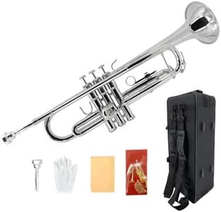 WUQIMUSC Bb Trumpet for Beginners - Student B-Flat Trumpet Set with 7C Mouthpiece, Hard Case, Gloves, Cleaning Cloth - Perfect Starter Brass Instrument (Silver)