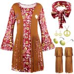 70s 60s Outfits for Women Hippie Costume Accessories Set Halloween Disco Dress Necklace Earrings Sunglass