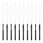 WLLHYF 10 Pieces Hair Extension Loop Needle Threader Pulling Hook Tool Hair Extension Tools Micro Rings Nano Beads Device Tool Styling Accessories for Hair and Feather Extensions (Black)