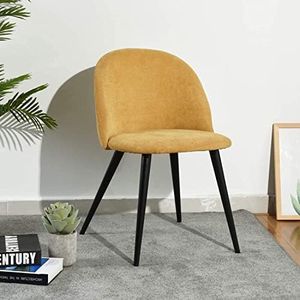 Amazon Brand - Umi Romantic Vintage Side Dining Chair - Rustic Fabric Upholstered Seat with Black Powder-Coated Metal Legs for Elegant Home Dcor in Yellow