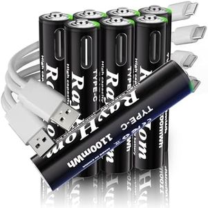 RayHom USB Rechargeable Lithium Batteries AAA - 8-Pack Triple A Batteries, Rechargeable AAA Li-ion Battery with 2 USB-C 2-in-1 Charging Cable, 1.5V 1100mwh, Charges 1 Hours, Over 1000+ Cycles