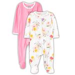 TuddyBuddy Baby Girl's Cotton Printed Full Sleeves Sleepsuit Onesies/Footed Rompers for Baby Girl (0 Months-1 Month, White & Pink)