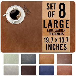 UnivoColors Washed Cowhide Pattern Faux Leather Big Size Placemats Set of 8, Waterproof Easy to Clean Anti-Slip PU Table Mats for Party Decoration19.7″×13.6″,Red Brown Retro Cowhide Pattern