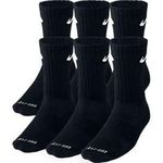 NIKE Dri-Fit Training Dry Cushioned Crew Socks 6 PAIR Black with White Signature Swoosh Logo) LARGE 8-12