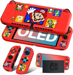 Xinocy for Nintendo Switch OLED Case Cute Cartoon Anime Design Cases Kawaii Fun Funny Fashion Soft Slim Protective Dockable Joycon Shell Cover for Kids Boys Teens Girls for Switch OLED 2021 Red