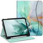 Fintie Case for iPad 10th Generation 10.9 Inch (2022 Model), Multi-Angle Viewing Protective Stand Cover with Pencil Holder & Pocket, Auto Sleep/Wake, Emerald Marble