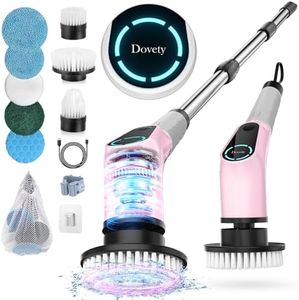 Dovety Electric Spin Scrubber, Cordless Cleaning Brush, Shower Scrubber with 8 Replaceable Brush Head, Power Cleaning Brush with Extension Handle, 2 Adjustable Speed, for Bathtub Tile Floor (Pink)