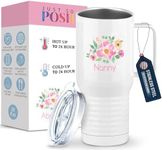 Just So Posh Nanny Flowers Tumbler, Travel Coffee Mug with Handle and Slider Lid, White 20 oz Polar Camel, Stainless Steel, Vacuum Insulated