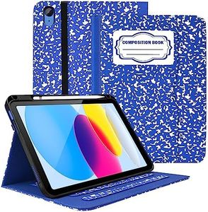 Zonefoker for iPad 10th Generation Case (2022 Release) iPad 10.9 Inch Protective Cover with Pencil Holder, Multi-Angle Viewing Stand, Pocket Design, Folio Leather Cases, Composition Book-Blue