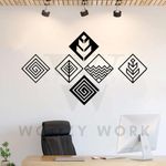 woozy work Four plus two Six Elements Wooden Wall Art, Hanging Art Home Decor for Living Room, Kitchen, Kids Room, Wall Decor, Black wooden art for Living room Office Wall 30x30 cm each (6pcs)