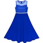 Sunny Fashion Girls Dress Blue Rhinestone Chiffon Bridesmaid Dance Maxi Gown Size 14 Years