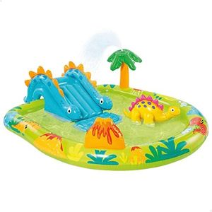 Intex 57166EP Little Dino Dinosaur Themed Inflatable Backyard Pool Play Center with Palm Tree Sprayer, Mini Slide, and Inflatable Dinosaur