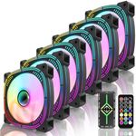 120mm PWM RGB Case Fan with Fan Hub and Remote,Motherboard Aura SYNC,Speed Control,RGB Fan for PC Case Desktop-6 Pack