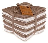 AMOUR INFINI Terry Dish Cloths Set of 8 - Highly Absorbent, Super Soft Kitchen Dishcloth - Reusable Quick Dry Dish Rags for Cleaning & Drying Dishes (12x12 Inch - Brown)