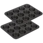 CHEFMADE 12 Cups Muffin Pan Set, 2 Packs Bakeware Non-Stick Cupcake Baking Pan Heavy Duty Carbon Steel Pan Muffin Tins Standard Baking Mold for Cakes