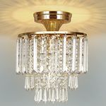 Frideko Gold Flush Ceiling Light - Ceiling Lights Living Room, Semi-Flush Crystal Chandelier Light Fittings Ceilings for Bedroom, Kitchen, and Hallway