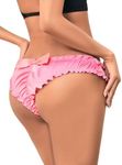 Milumia Women Satin Panty Bow Knot Frill Trim Ruched Cheeky Underwear Low Waist Bikini Briefs Hot Pink X-Small