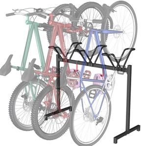 Sttoraboks 3 Bikes Floor Stand, Adjustable Bicycle Parking Rack with Hook for Garage, Indoor, Outdoor, Metal Cycle Storage Organizer Rack for Mountain, Road and Kids Bikes, Max Tire Width 2.5”, Black