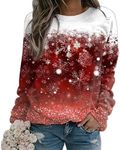 Akivide Christmas Snowflake Graphic Pullovers Loose Long Sleeve Sweatshirts for Women, Funny Holiday Tops Red