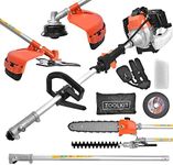 52cc 5 in 1 Petrol Multi Garden Tool 2 Stroke Long Reach Hedge Grass Trimmer with Strimmer, Pruner Chainsaw, Brush Cutter & Extension Pole