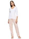 Amazon Brand - Eden & Ivy Women's Cotton All Over Print Pyjama Set Pack Of 1 (Fwutspj03-Gp-05_White & Pink_X-Large, Pajamas)