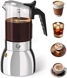 Coffee Gator 9 Cup Moka Pot, 12.2 Oz Stovetop Espresso Maker for Italian Coffee, Transparent Glass & Stainless Steel Design, Silver, 360ml