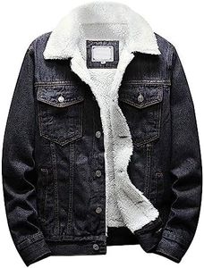 Omoone Men's Lapel Sherpa Fleece Lined Thicken Denim Jean Trucker Jacket Coats (0176-Retro Black-S)