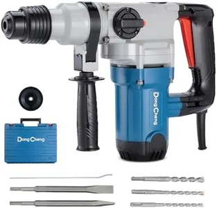 Dong Cheng 1-1/8 Inch SDS-Plus Rotary Hammer Drill with Safety Clutch, 9.2 Amp Heavy Duty Corded Demolition Hammer for Concrete, 3.6 Joules, Including 3 Drill Bits, Flat Chisels and Point Chisels